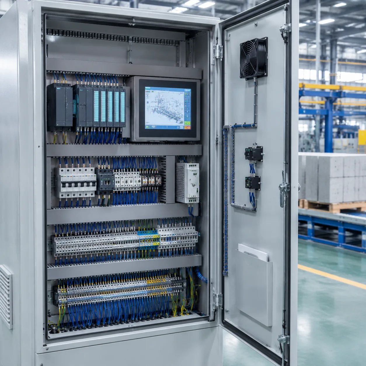 PLC control cabinet for a production line