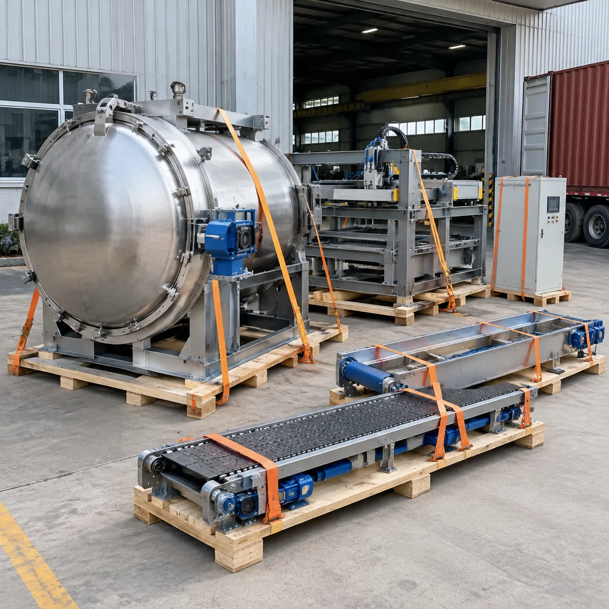 Dismantled AAC machinery packed for shipment
